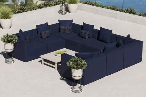 Vista 11 de Modway EEI-4388-GRY Saybrook Sofá seccional tapizado para patio en gris, juego de 8 piezas