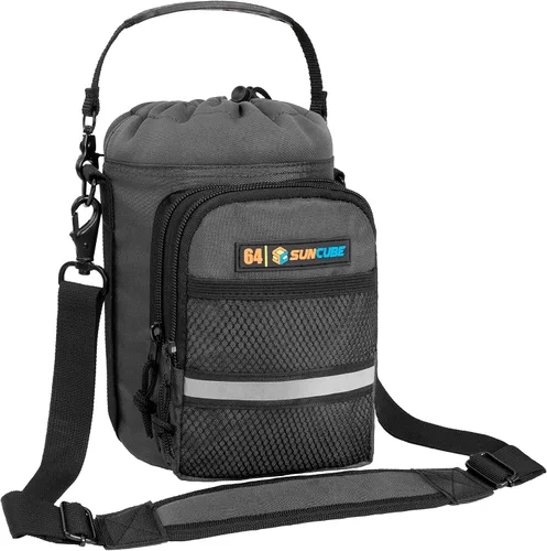 Vista 12 de SUN CUBE Portabidón de agua con correa, bolsa aislada para botella de agua con bolsillo para teléfono, soporte cruzado para botella para caminar