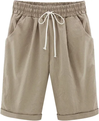 Vista 9 de Vcansion Bermudas de algodón con cintura elástica hasta la rodilla para mujer con cordón A#verde militar