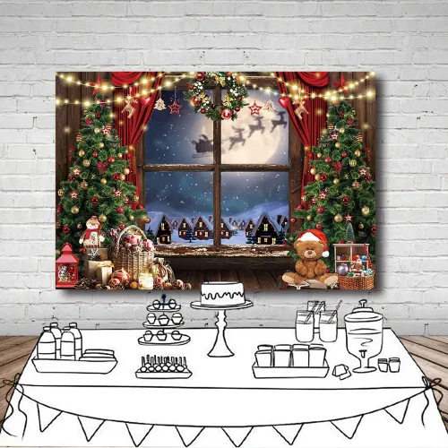 Vista 4 de MEHOFOND Telón de fondo de Navidad para fotografía de invierno, Papá Noel, árbol de Navidad, decoración de regalo de nieve, fiesta, Año Nuevo, fondo