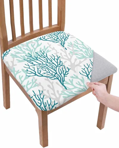 Vista 11 de Juego de 4 fundas elásticas para sillas de comedor, diseño de calabazas azules, naranjas y grises, fundas elásticas para sillas de cocina de Acción