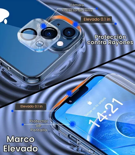 Vista 7 de Funda 5 en 1 para iPhone 14 transparente con 2 protectores de pantalla + 2 protectores de lente de cámara