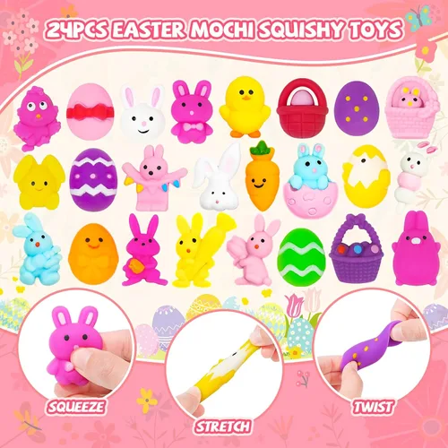 Vista 4 de 24 huevos de Pascua prellenados con juguetes esponjosos Mochi, huevos de plástico rellenos de Mochi Squishies para los sufrimientos de la cesta