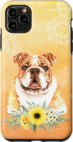 Vista 13 de iPhone 16 Cute English Bulldog Dog Bully - Sunflower Floral Flowers Case