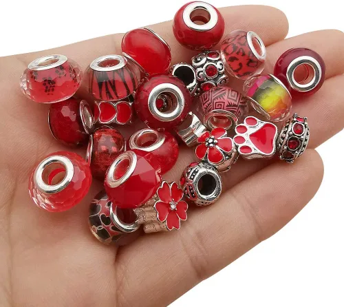 Vista 8 de 55 piezas surtidas de cuentas con agujeros grandes de aleación europea, cuentas con separadores metálicos para manualidades, pulseras, collares