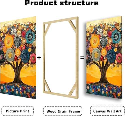 Vista 6 de Lienzo decorativo para pared, diseño de árbol de la vida, impresiones de estilo Gustav Klimt, arte abstracto del árbol de la vida, póster inspirado
