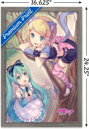 Vista 3 de Trends International Hatsune Miku - Póster de pared de Hatsune y Kagamine Versión enmarcada Barnwood