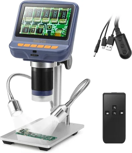 Vista 9 de Koolertron Microscopio digital LCD de 5.5 pulgadas, aumento de 8MP 1-1000X, 8 luces LED, batería recargable, grabación de video para reparación