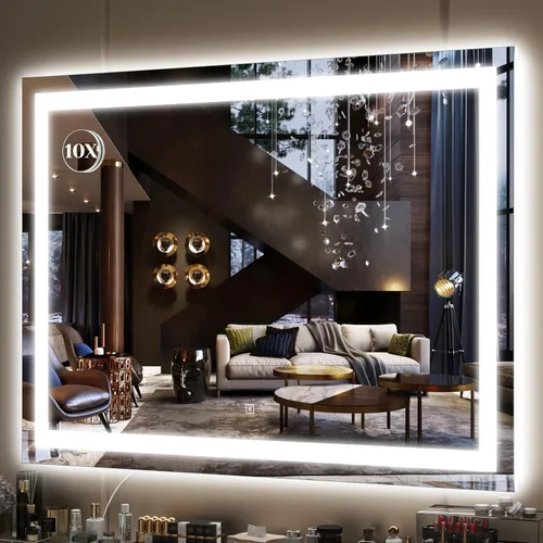 Vista 13 de FENNIO - Espejo de tocador con luces, espejo de maquillaje iluminado LED, pantalla táctil con 3 modos de iluminación, regulable, para mesa