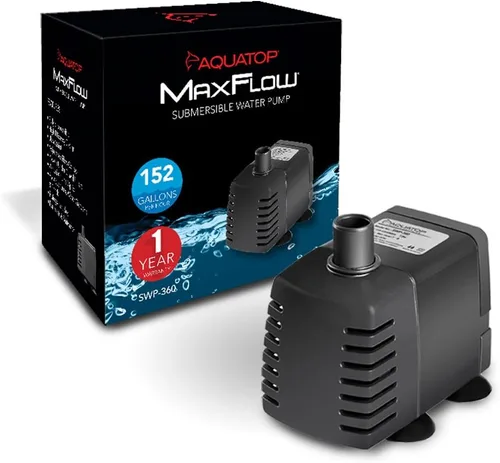 Vista 10 de Aquatop Bomba sumergible para acuario MaxFlow de 95 GPH de flujo ajustable, para peceras, sumideros y estatuas, SWP-230