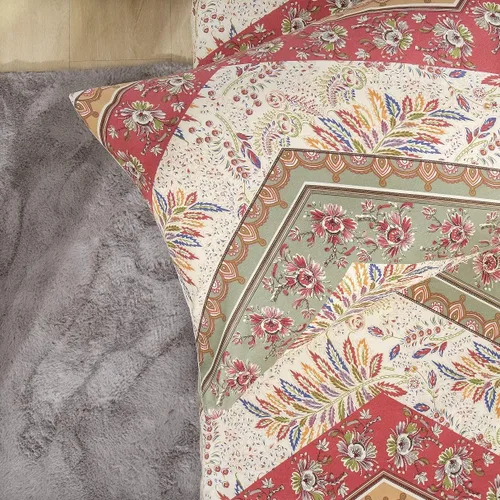 Vista 5 de DaDalogy Bedding - Sábana encimera botánica floral solo con 2 fundas de almohada, patrón de filigrana de cachemira cheurón bohemio, colorido, rojo