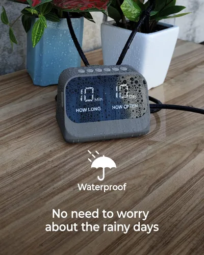 Vista 5 de Riego automático para plantas en maceta, utilizando un temporizador programable inteligente, cuenta con una pantalla LED impermeable, una batería