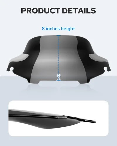 Vista 12 de Benlari - Parabrisas negro de 8" para motocicleta, compatible con Harley Davidson Touring Street Glide Electra Glide Tri Glide FLHT FLHX FLHTK FLHTC