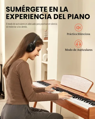 Vista 3 de Donner Piano digital DDP-80 teclado ponderado de 88 teclas + banco de piano Donner con almacenamiento