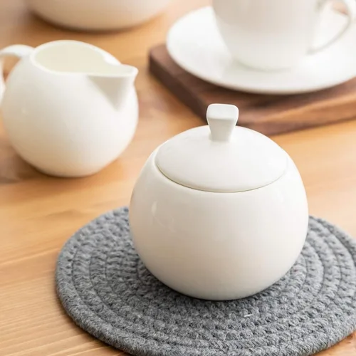 Vista 4 de Sizikato Azucarero de porcelana blanca pura con tapa, cuenco de sal de 14 onzas para cocina o restaurante