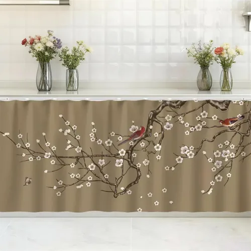 Vista 12 de SK Studio Cortinas cortas para cocina, estante de gabinete, a prueba de polvo, cortina opaca para café debajo del fregadero, falda para baño
