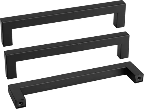 Vista 10 de Goldenwarm 1 paquete de manija cuadrada negra para cajones de gabinete de barra, de acero inoxidable, herrajes modernos para gabinetes de cocina