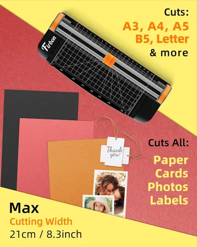 Vista 5 de Firbon - Cortador de papel negro A5, cortador de papel pequeño y recto con regla lateral para manualidades de álbumes de recortes, papel, cupones
