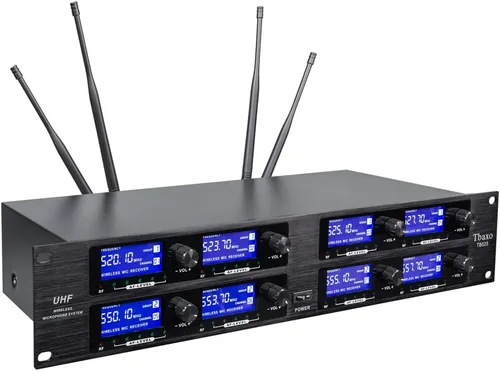 Vista 2 de Sistema de micrófono inalámbrico UHF de 8 canales Lavalier Mic Bodypacks Micrófono de solapa 8 Auriculares para Sistema de Karaoke Iglesia