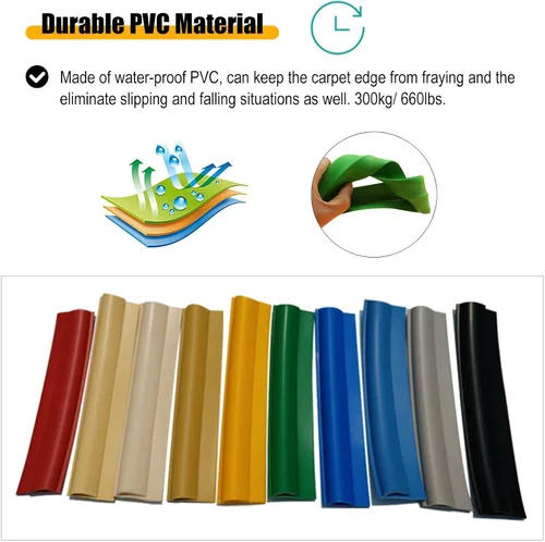 Vista 4 de Tira de borde de alfombra, protector de borde negro para suelos de vinilo, reductor de umbrales, tira de unión de piso, impermeable, autoadhesiva