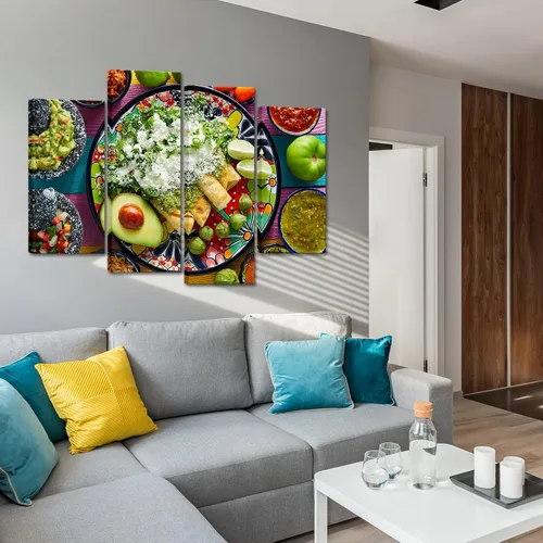 Vista 3 de Nachic Wall Lienzo decorativo para pared de cocina, 4 piezas, colorido, comida mexicana, pintura fotográfica, vida muerta, verduras, frutas, póster
