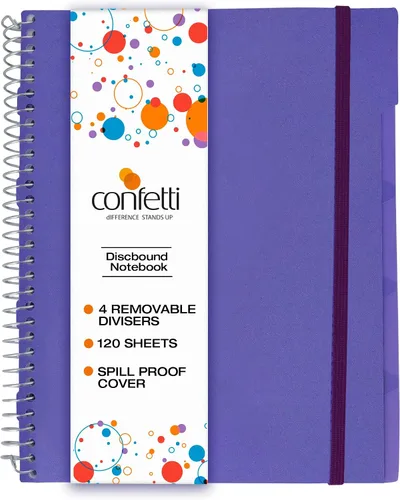 Vista 9 de Confetti Cuaderno de espiral – 4 separadores extraíbles, cubierta a prueba de derrames, banda elástica de cierre, bolsillo de almacenamiento – Bloc