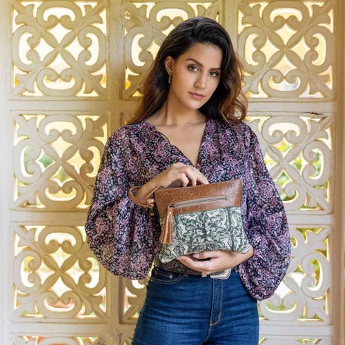 Vista 7 de Myra Bag Hope Pouch Upcycled Algodón & Cuero S-2914, Varios