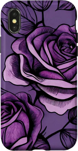 Vista 4 de iPhone 15 Patrón de rosas en estuche morado