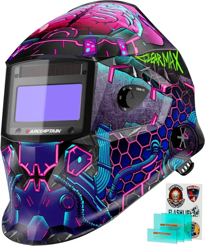 Vista 9 de ARCCAPTAIN - Casco de soldadura de oscurecimiento automático, capucha de soldadura de color real 1/1/1/1, sensor de arco 4, tiempo de respuesta