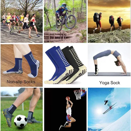 Vista 7 de 2 pares de calcetines deportivos antideslizantes para fútbol baloncesto hockeyfutbol yoga con agarres para adultos tallas de zapatos 6-115 2 pares