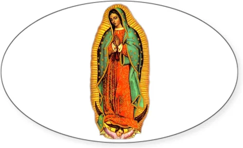 Vista 4 de CafePress - Adhesivo ovalado para parachoques de coche del Sagrado Corazón Inmaculado de María