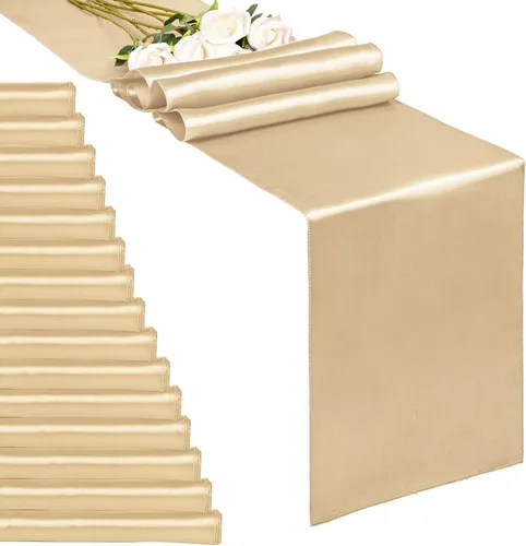 Vista 13 de Paquete de 20 caminos de mesa dorados de satén de 12 x 108 pulgadas de largo para bodas, decoraciones para fiestas de cumpleaños, banquetes