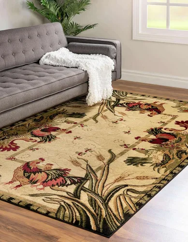 Vista 4 de Unique Loom Barnyard Collection - Alfombra de área de granja (2 pies x 3 pies 1 pulgada, rectangular, crema/negro)