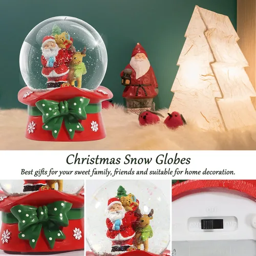 Vista 9 de Bola de Nieve Navideña de 100 mm con 8 Luces de Color, Bola de Nieve Musical, Papá Noel, Muñeco de Nieve, Reno, Caja de Música, Decoración Navideña