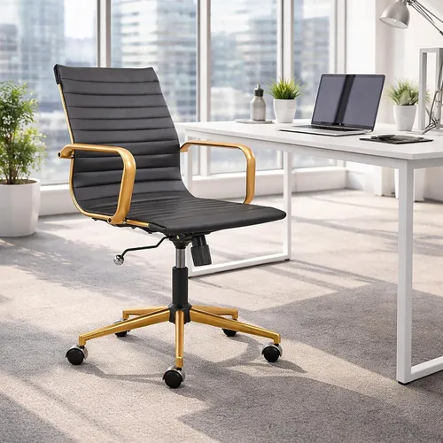Vista 14 de Gray Office Chair, PU Leather Mid Back Adjustable Desk Chair Adjustable Height with Quiet Rolling Casters