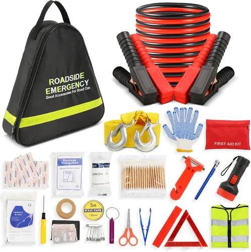 Vista 8 de Sailnovo - Kit de emergencia para automóvil de 20 piezas con cables de puente, kit de emergencia de seguridad en carretera para vehículos, camiones