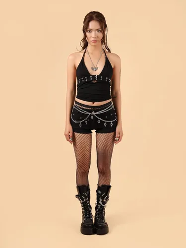 Vista 4 de Sacina Goth Punk Grunge - Cinturón de cadena de corazón para mujer, cadena de cintura ajustable Plateado