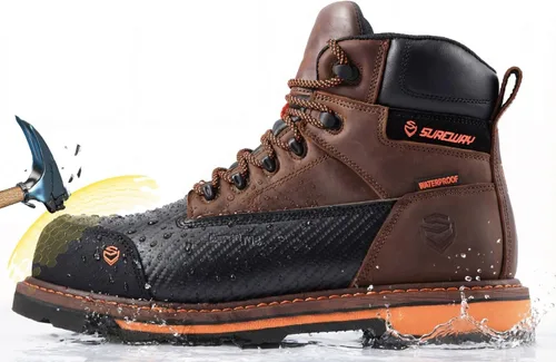 Vista 3 de SUREWAY Botas de trabajo impermeables de 6 pulgadas para hombres, de cuero Puntera Compuesta Impermeable Marrón