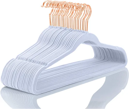 Vista 34 de MIZGI - Perchas de terciopelo premium - de alta resistencia, antideslizantes, (paquete de 50 unidades), ganchos color azul agua y dorado rosa