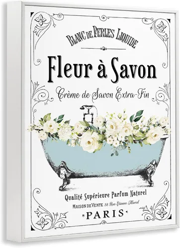 Vista 2 de Stupell Industries 'Vintage Parisian Bathroom Advertisement Floral Blue Tub', arte giclée enmarcado, blanco, 11 x 14 pulgadas, fácil de colgar