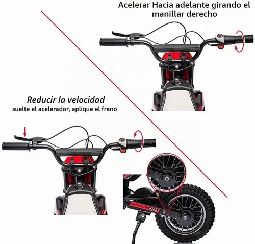 Vista 5 de Motocicleta eléctrica todoterreno de 24 V, motor de 250 W, motocross de velocidad rápida de 13.6 MPH, bicicleta de tierra de asiento de cuero