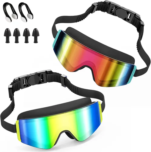 Vista 13 de Aegend Paquete de 2 gafas de natación para niños, marco grande, antivaho, silicona suave, a prueba de fugas, protección UV para niños y niñas de 3 a