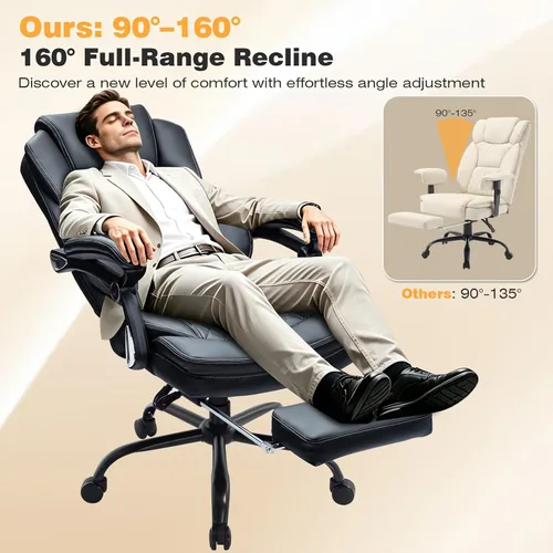 Vista 4 de Sillas de escritorio reclinables de oficina de 400 libras con reposapiés, sillas de oficina reclinables con respaldo alto y ruedas grandes, silla