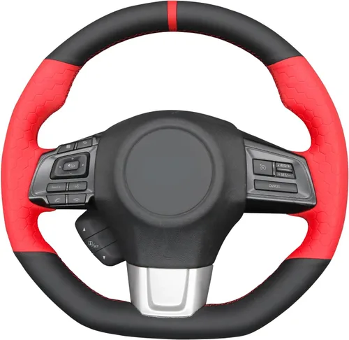 Vista 13 de MEWANT Funda de volante de automóvil transpirable cosida a mano para Subaru WRX 2015-2021 / WRX STI 2015-2021, accesorios para volante Subaru WRX