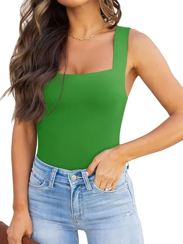 Vista 42 de Reoria - Camiseta sin mangas sexy tipo body con escote cuadrado para mujer, ropa para discoteca
