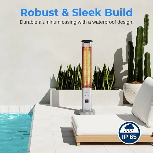 Vista 3 de SereneLife Calentador eléctrico para patio al aire libre, calentador infrarrojo de 900 W con control remoto, reflector de aluminio, diseño