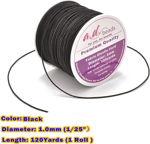 Vista 4 de AD Beads Cordón elástico negro de 120 yardas de 0.039 pulgadas para abalorios, pulseras, fabricación de joyas (negro)