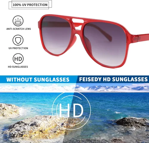 Vista 3 de FEISEDY Gafas de sol estilo aviador vintage retro de los años 70 para mujeres y hombres, marco cuadrado grande clásico B2751