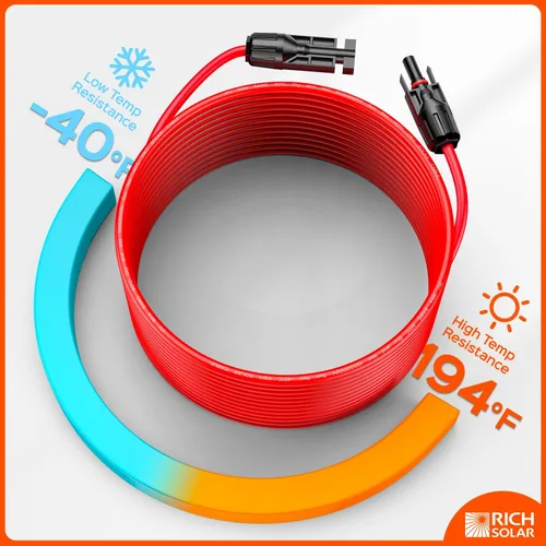 Vista 3 de RICH SOLAR Cable de extensión de panel solar negro de calibre 10, 10 AWG, 10 pies, color rojo + 10 pies, cable de extensión de panel solar negro