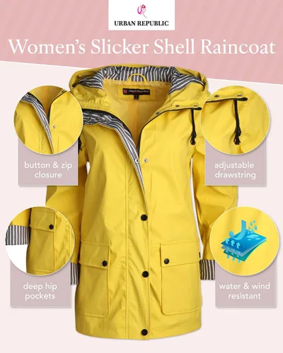 Vista 2 de URBAN REPUBLIC Chubasquero para mujer, chaqueta impermeable rompevientos (S-3XL)